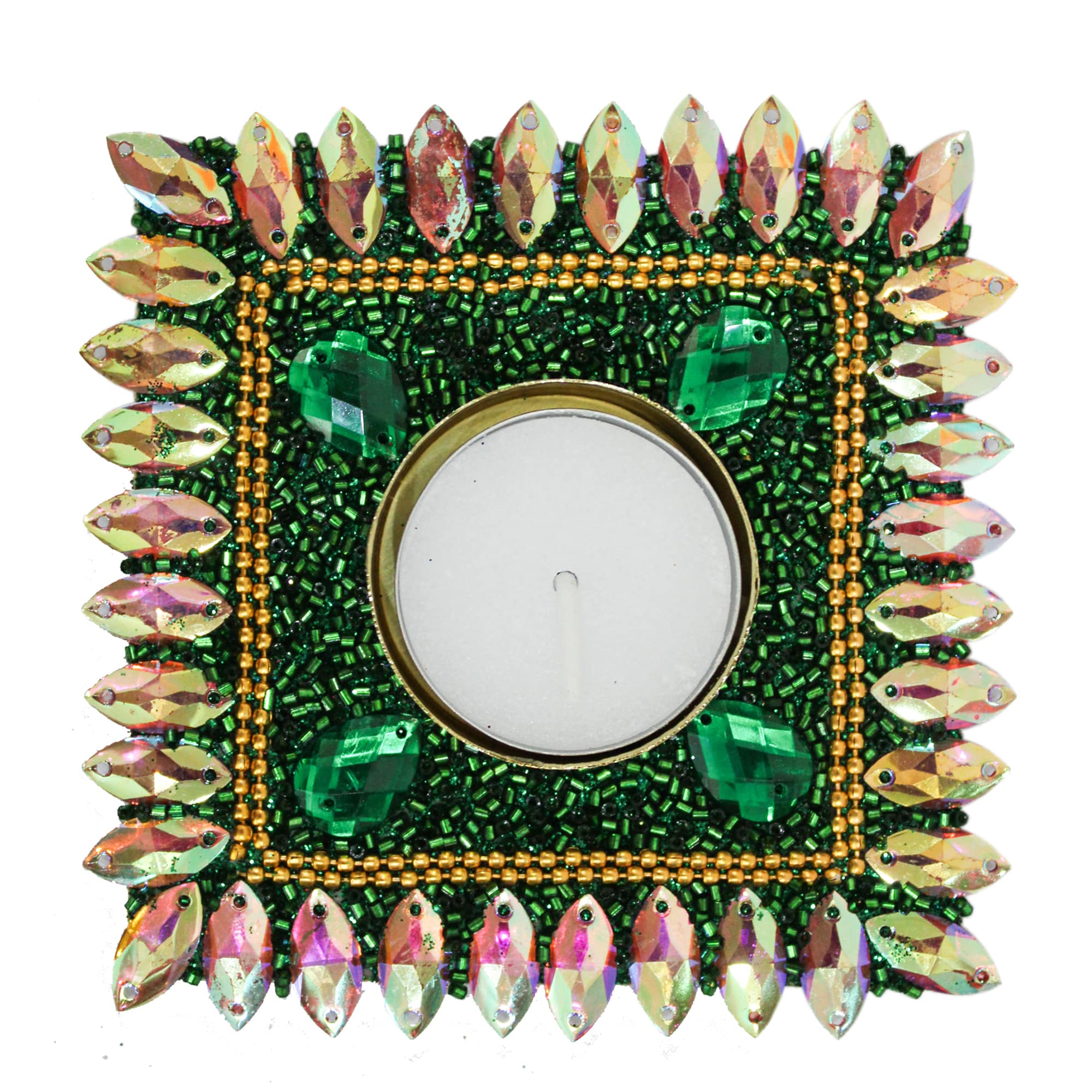 Unique Handcrafted Beaded T-Light Holder for Office & Mandir